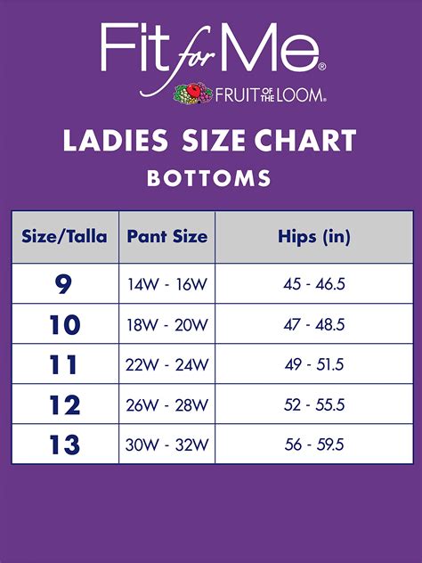 fruit of the loom size|fit for me size chart.